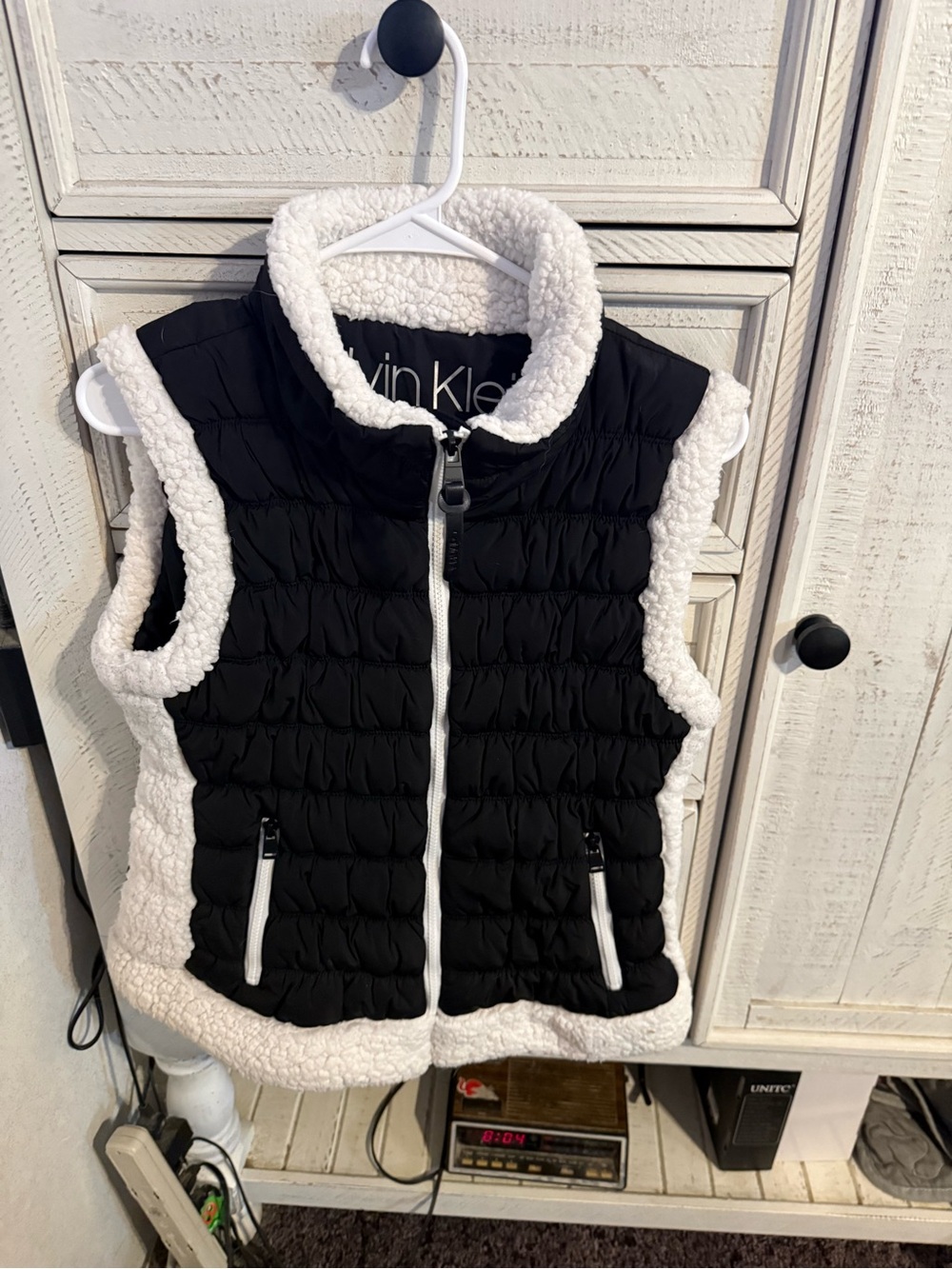 Calvin Klein Black Puffer Vest with White Sherpa Trim